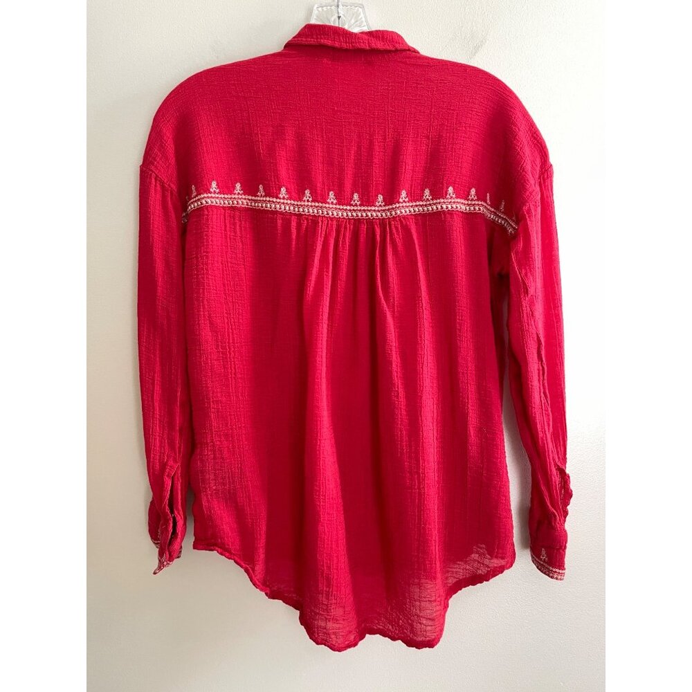 L.O.G.G. Embriodered Button Down Shirt Womens 0 XS Reg Gauze Fabric Long Sleeve - Picture 6 of 8